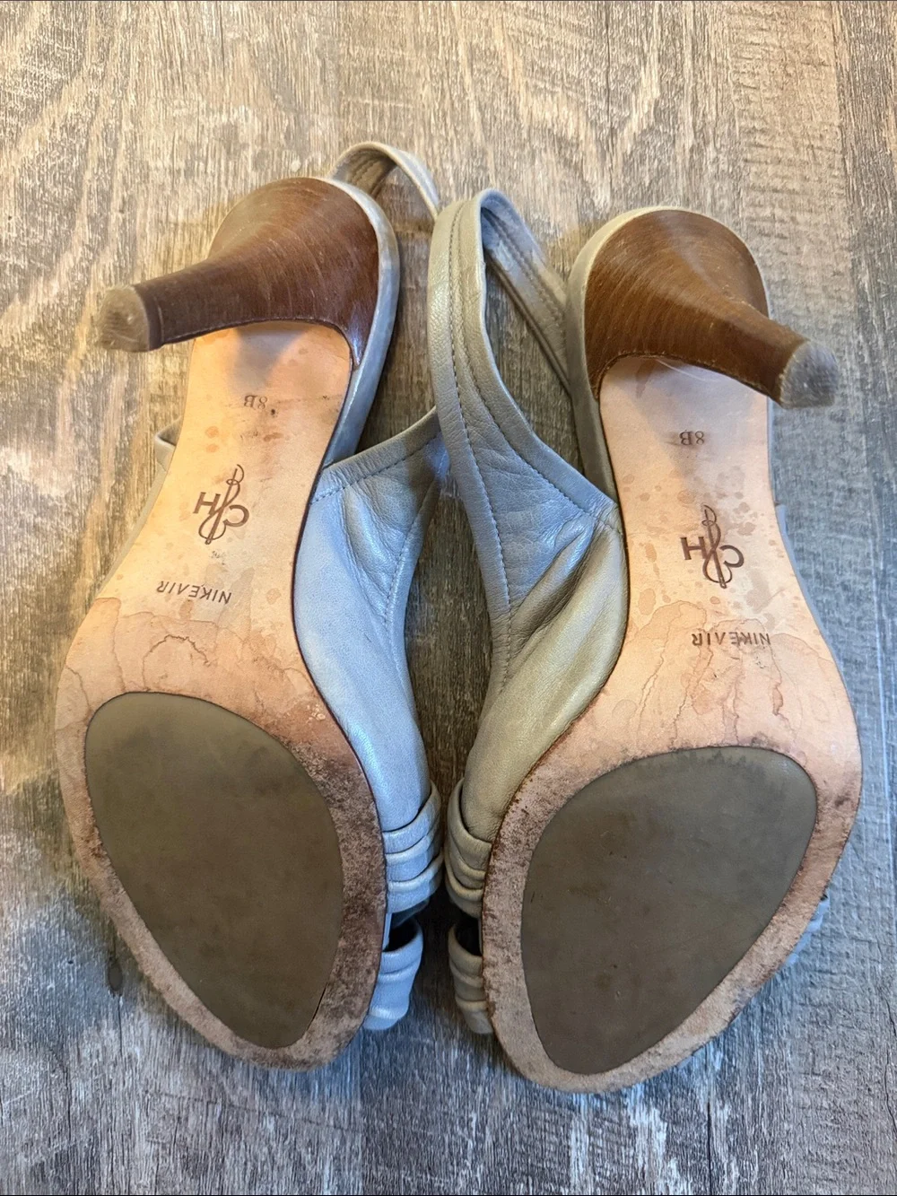 Cole Haan Taupe Leather Knot-Front Slingback Heels